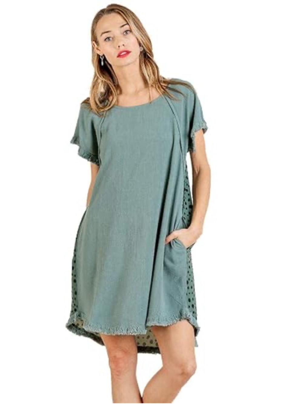 Women's Umgee Mini Dress Size L Green Black Animal Print Shift Dress